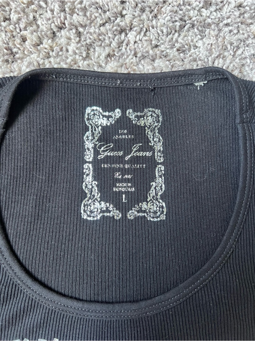 Guess Black Ribbed Tank with Crystal Logo Script - Picture 3 of 4